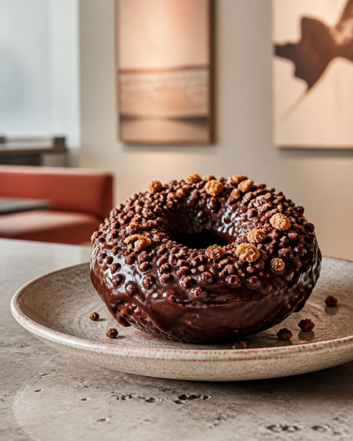 Chocolate Crunch doughnut with chocolate glaze and crisp topping