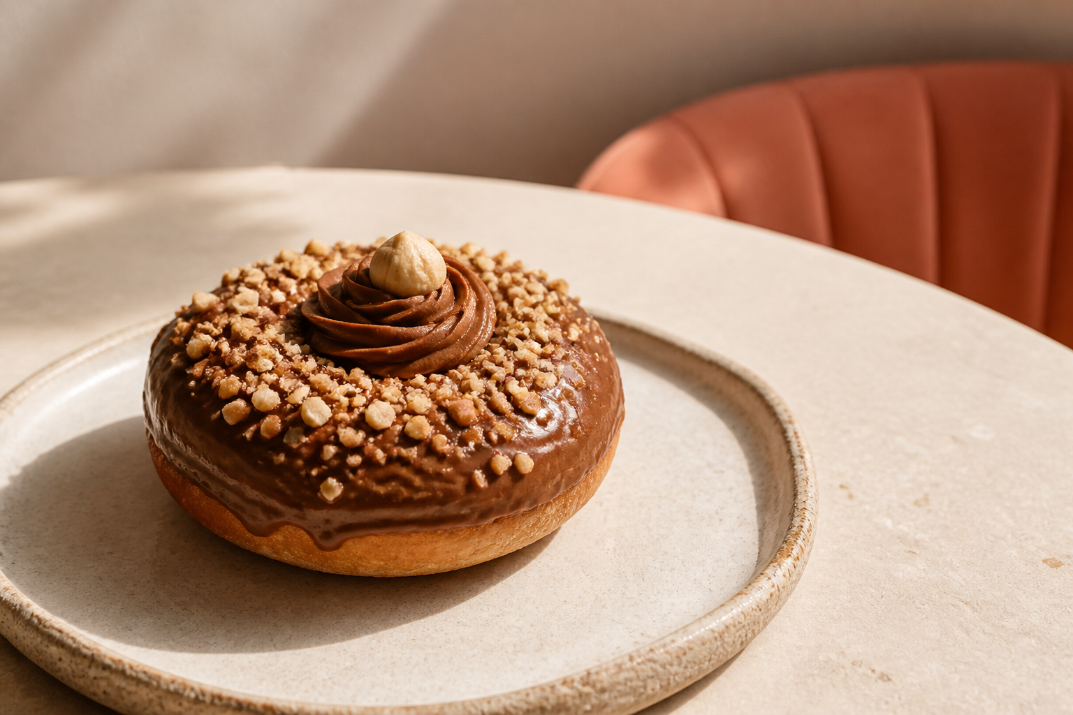 Ferrero Rocher doughnut with chocolate and roasted hazelnut